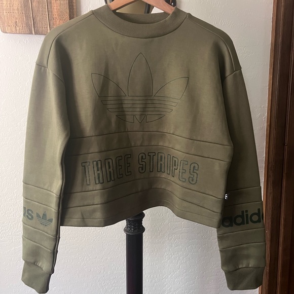 Adidas Three Stripes Cropped Crewneck Sweatshirt - Picture 3 of 4